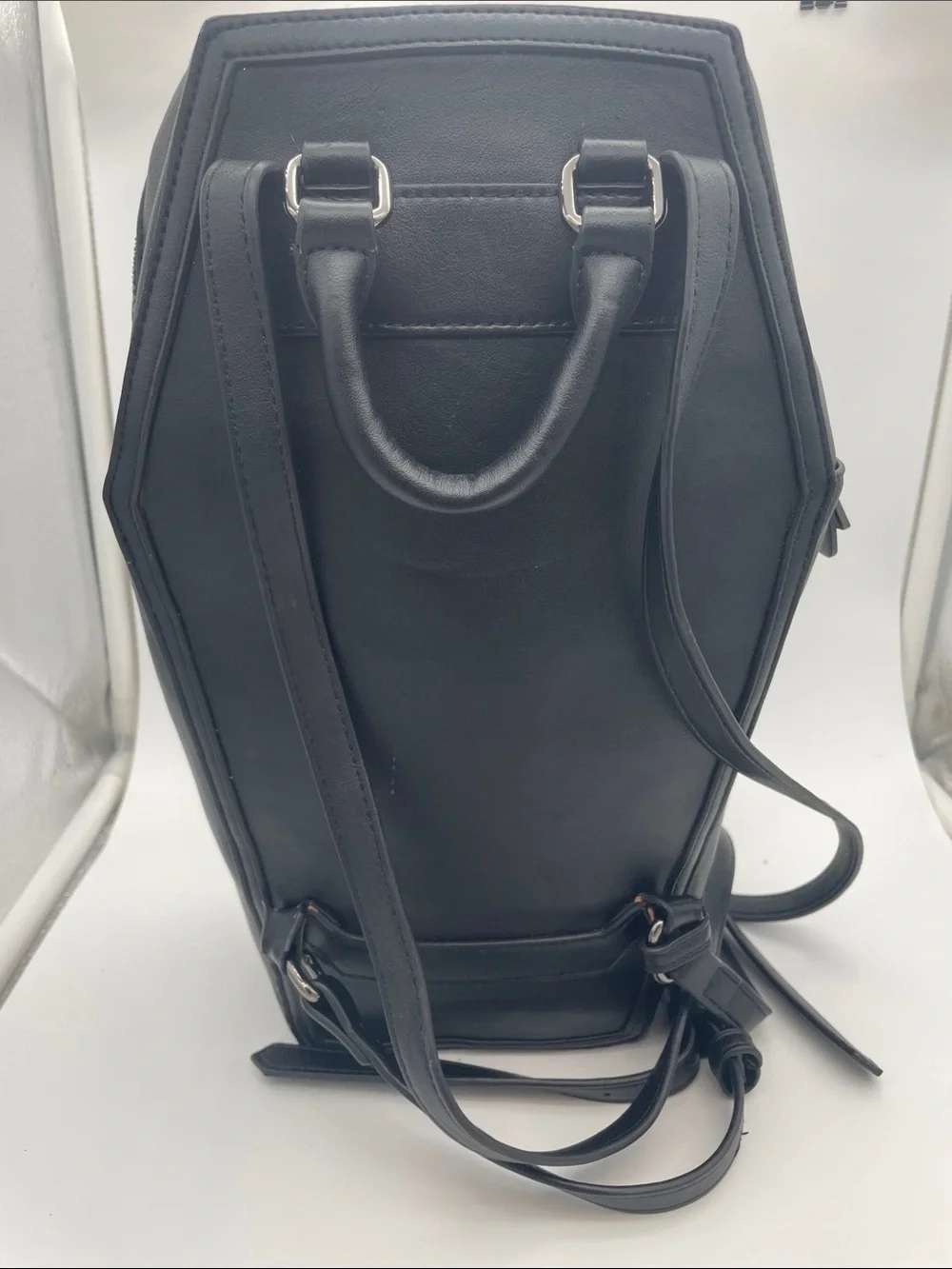 'Never Trust The Living' Coffin Backpack Black Craft  Dolls Kill goth 90s grunge